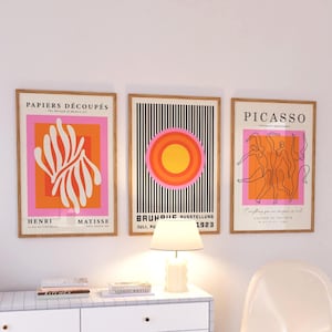 Matisse Picasso Bauhaus Art Prints Set, Orange Gallery Wall Posters