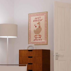 Silly Goose Print, Trendy Wall Art, Retro Apartment Decor, Quirky Wall Art, Nursery Room Decor, Cottagecore Aesthetic, Cute Animal Art, Funny Wall Poster, Playful Home Decor, Whimsical Goose Art, Vintage Inspired Wall Art, Eclectic Wall Art