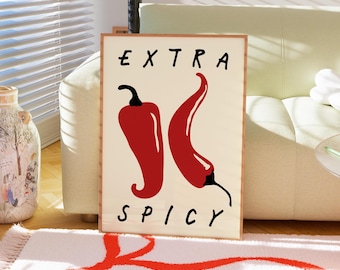 Extra Spicy Chilli Art Print, Minimalist Kitchen Decor