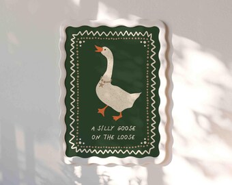 Silly Goose Wall Art, Cottagecore Animal Print, Vintage Decor