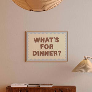 What&#39;s For Dinner Horizontal Print, Mid Century Print, Aesthetic art, Bauhaus Print, Typography Print, Blue Kitchen wall art, Narrow Print
