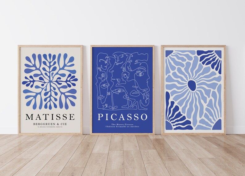 Blue Wall Art Set of 3 Matisse Prints Royal Blue Prints Wall Etsy