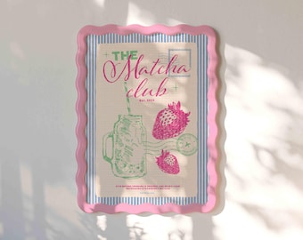 Matcha Club Retro Poster, Funky Kitchen Cafe Art