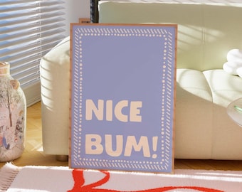 Funny Bathroom Art Print, Nice Bum, Blue Restroom Decor