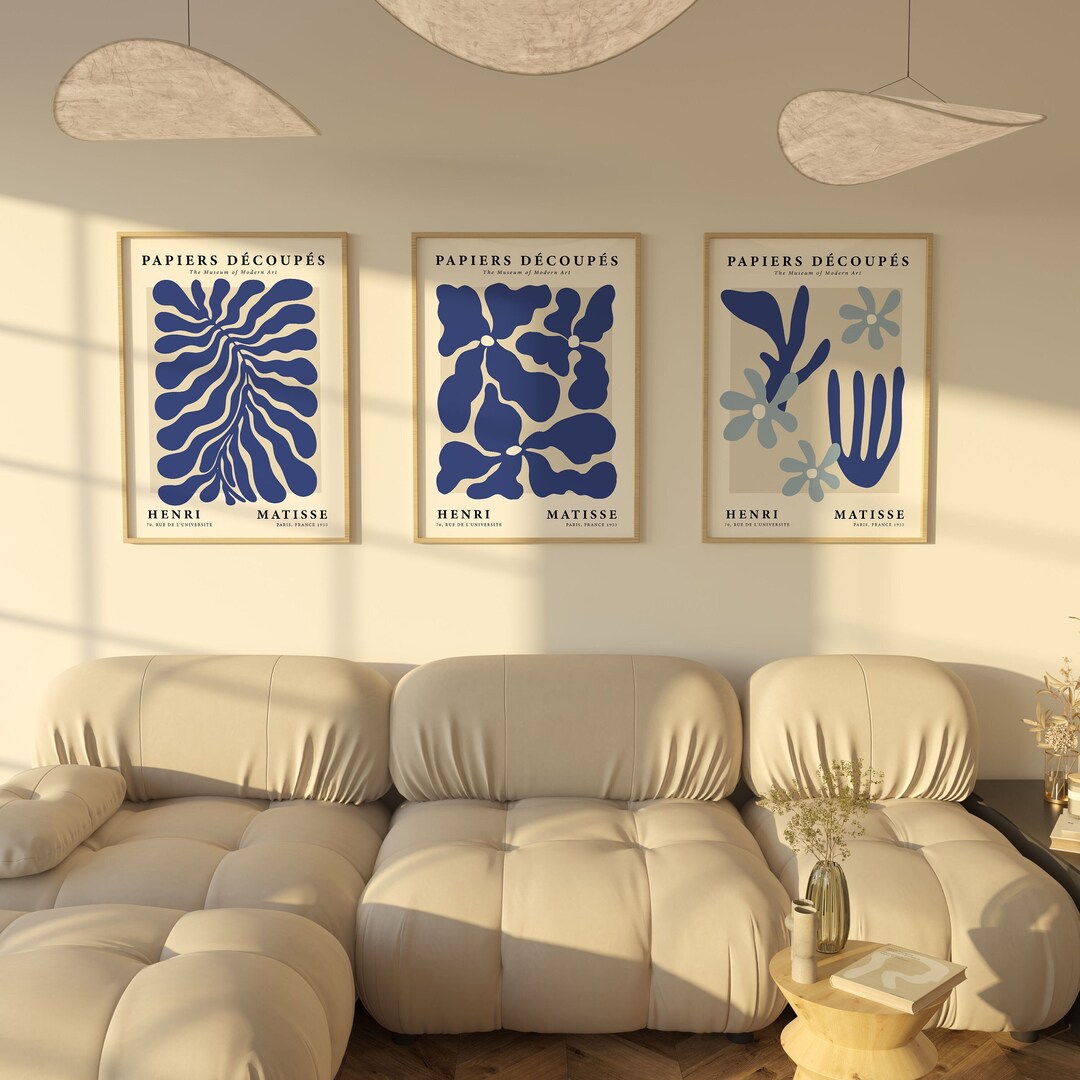 Blue Wall Art Set of 3 Matisse Prints Royal Blue Prints Wall Etsy
