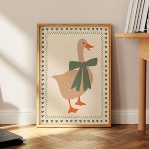 Silly Goose Wall Art Cute Goose Poster Sage Green Nursery Decor Farm Animal Poster Pink Coquette Room Decor Green Girl's Room Goose Print