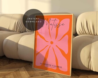 Pink Matisse Flower Print, Abstract Botanical Art (Digital Download)
