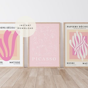 Pink Matisse Print Set of 3 Printable Digital Download Gallery Wall Set Matisse Poster Pink Decor Flower Market Print Picasso Poster Set