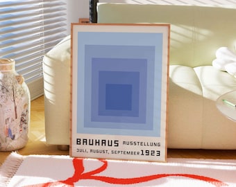 Blå Bauhaus geometrisk affischtryck, modern konst från mitten av århundradet