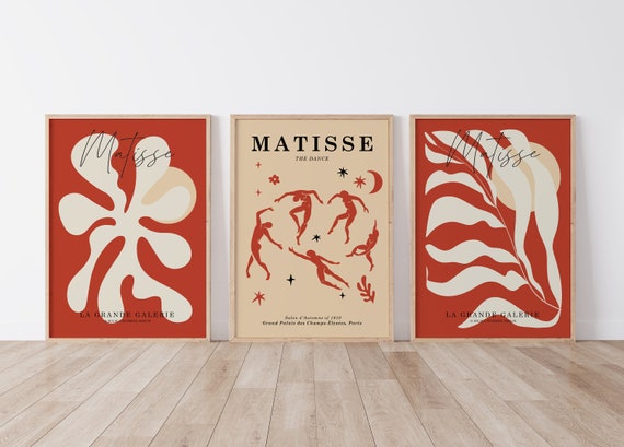 Ensemble de 3 murs de galerie, ensemble d'affiches marron beige rouge,  impression Matisse, affiche d'exposition, papiers découpés, mur abstrait,  art esthétique tendance -  France