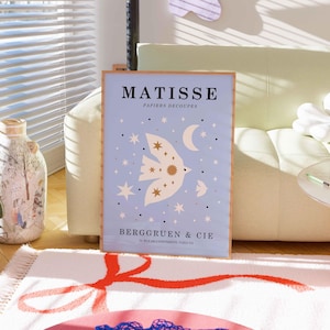 Manifesto della mostra in stile floreale di Henri Matisse, famosa stampa artistica da parete della galleria, stampa artistica Boho blu pastello, decorazione da parete, arte per camera da letto e soggiorno