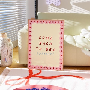 Come Back to Bed Print, Handdrawn Bedroom Wall Art, Cute Quote Poster, Fun Typography Print, Mid Century Art, Sleep Print, Housewarming Gift