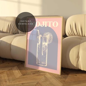 Impresión de cóctel mojito, póster de mojito, decoración de mojito, impresión de mojito, impresión de cóctel retro, arte de carrito de bar, impresiones de alcohol, pósteres de cócteles