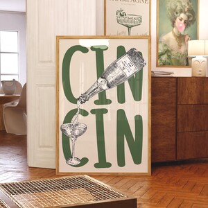 Lámina artística de cóctel: diseño de carrito de bar retro - decoración de pared minimalista