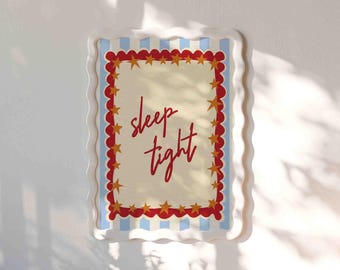 Sleep Tight Poster Red Blue Striped Scalloped Star Retro Bedroom Nursery Gallery Wall