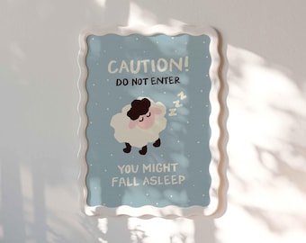 Sleeping Sheep Poster, Do Not Enter Sign, Dorm Room Decor, Kids Bedroom Graphic, Unframed