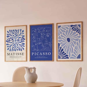 Blue Matisse Print Set of 3, Navy Blue Gallery Wall Art, Preppy Wall Art, Matisse Exhibition Posters, Trendy Aesthetic Print, Gift for Home