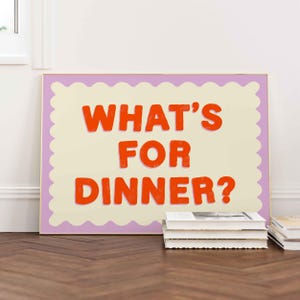 夕食の予定 横長プリント、ミッドセンチュリープリント、美的アート、バウハウスプリント、タイポグラフィプリント、パステルキッチンウォールアート、細長プリント