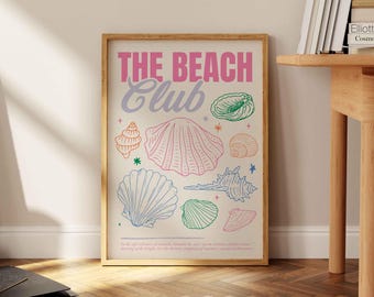 Seashells Beach Club Art Print, Trendy Coastal Decor