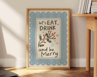 Whimsical Christmas Wall Art Print, Festive Home Decor