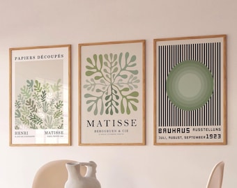 Sage Green Matisse Print Set, Bauhaus Exhibition Poster