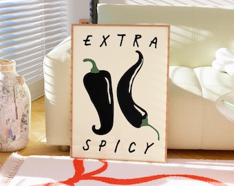 Extra Spicy Chili Art Print, Modern Kitchen Decor