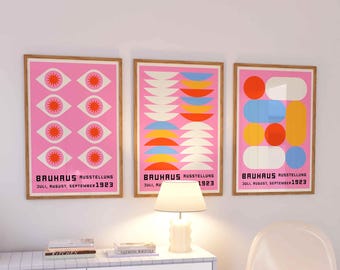 Rosa Bauhaus Poster Set: Minimalistische Mid Century Modern Art