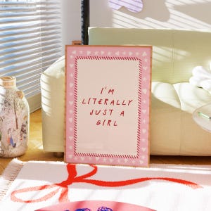 Just a Girl Wall Print Pink Girly Bedroom Decor Pink Posters Preppy Dorm Aesthetic Trendy Wall Art Aesthetic Physical Print Coquette Art
