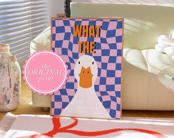 What The Duck Poster, Funny Goose Print, Meme Decor, Checkered Animal Artwork, Quirky Room Decor