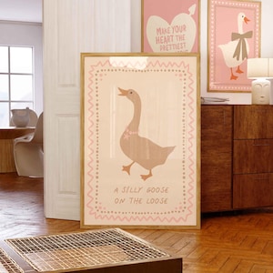 Silly Goose on the Loose Print, Apartment Decor, Retro Wall Art, Quirky Wall, Nursery Art, Trendy Wall Art, Cottage Core Decor