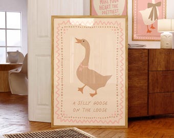 Silly Goose Print, Retro Nursery, Cottage Core Wall Art