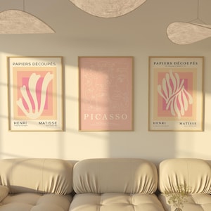 Pink Matisse Print Set of 3 Blush Pink Matisse Henri Matisse Print Bedroom Wall Art Museum Posters Set Exhibition Poster Pastel Pink Prints