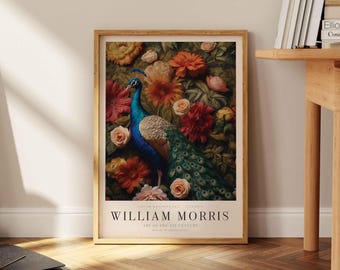 Stampa di uccelli di William Morris, arte murale floreale e botanica vintage