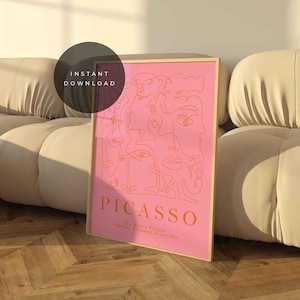 Póster rosa de Picasso Arte de pared rosa Arte de pared moderno Impresión de Picasso Arte digital Descarga Estética rosa Galería de arte de pared rosa pastel danés