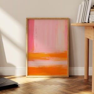 Impression d'art abstrait orange et rose de Mark Rothko, impression d'art peinture maximaliste, art mural abstrait coloré, affiche moderne du milieu du siècle
