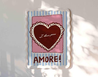 Amore Italian Euro Summer Poster | Romantic Red Heart Striped Pink Blue Apartment Gallery Wall