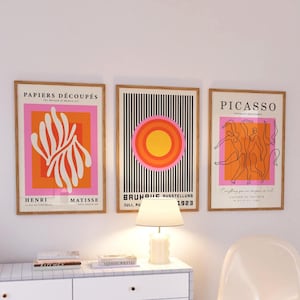 Henri Matisse and Bauhaus Art Prints, Set Of 3, Trendy Wall Art, Picasso Art Prints, Bauhaus Posters, Living Room Wall Art, Orange Wall Art