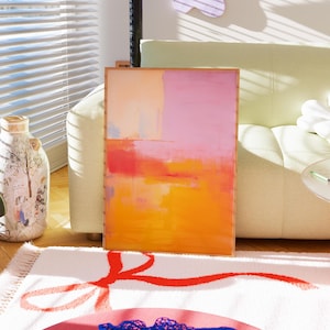 Impresión de Mark Rothko, arte de pared geométrico abstracto en tonos rosa y naranja pastel, arte de pared colorido de Rothko, ilustración, impresión para sala de estar, arte de paisaje