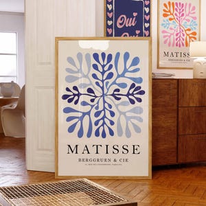 Blau Matisse Druck, Ästhetische Wandkunst, Mid century Modern, Wohnzimmer Dekor, große Wandkunst, moderne Wandkunst, blaue Wandkunst