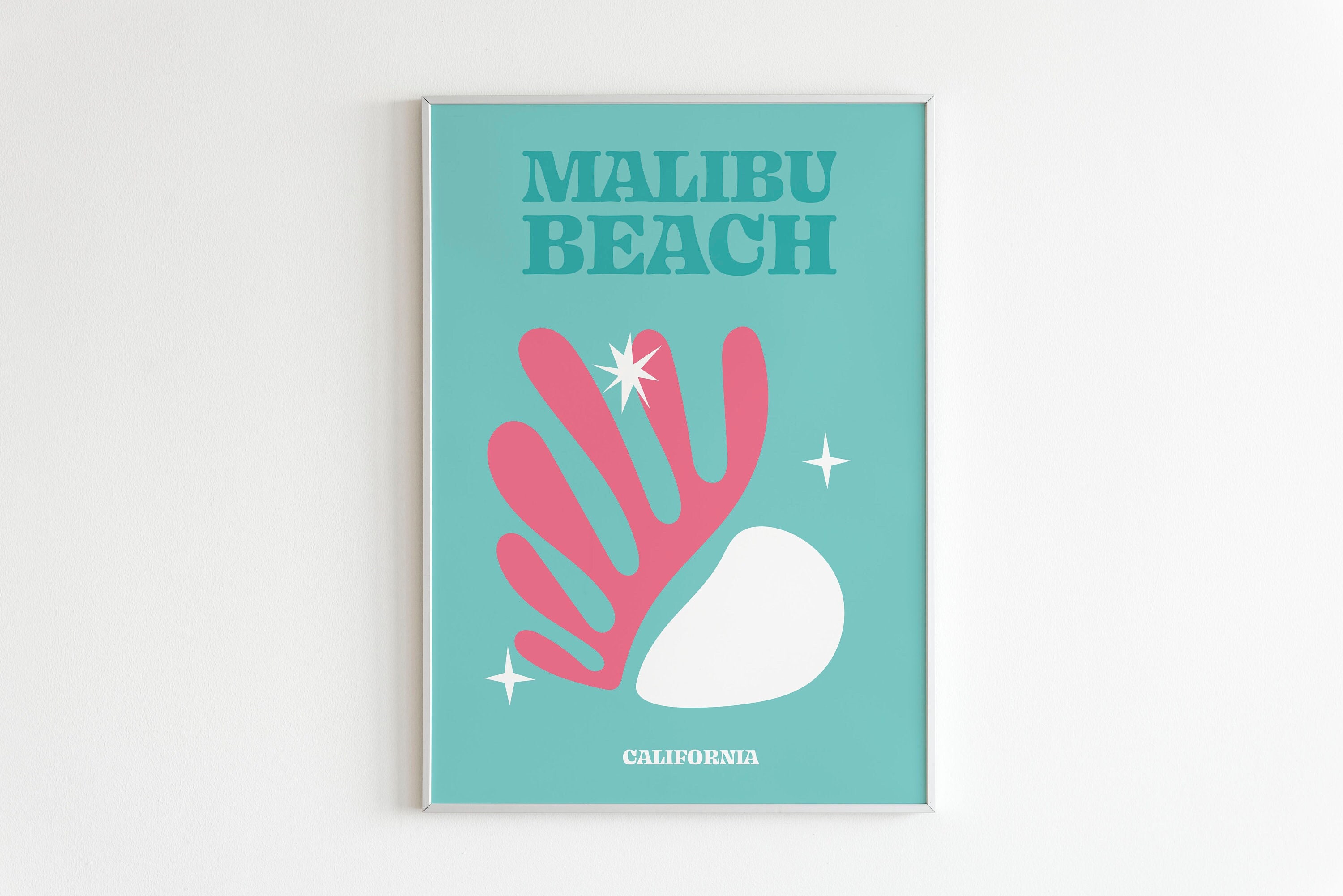 fisk rim to uger Malibu Beach Print Travel Poster Pink Preppy Wall Art - Etsy Canada