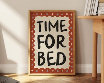Time For Bed Poster, Retro Nursery Decor Print
