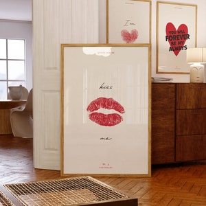 Love Poster, Retro Print, Trendy Print, 70er Jahre Poster, Rote Wandkunst, Kiss Me Wandkunst, Ästhetischer Druck, Soulmate Poster, Liebesbrief Poster