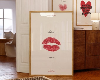 Love Poster, Retro Print, Trendy Print, 70s Poster, Red Wall Art, Kiss Me Wall Art, Aesthetic Print, Soulmate Poster, Love Letter Poster