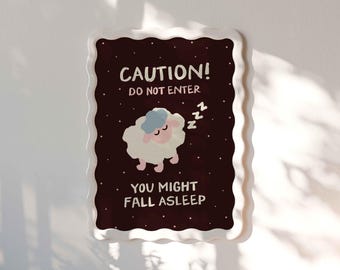 Caution Do Not Enter Poster, Funny Sheep Nursery Art, Kids Bedroom Door Sign