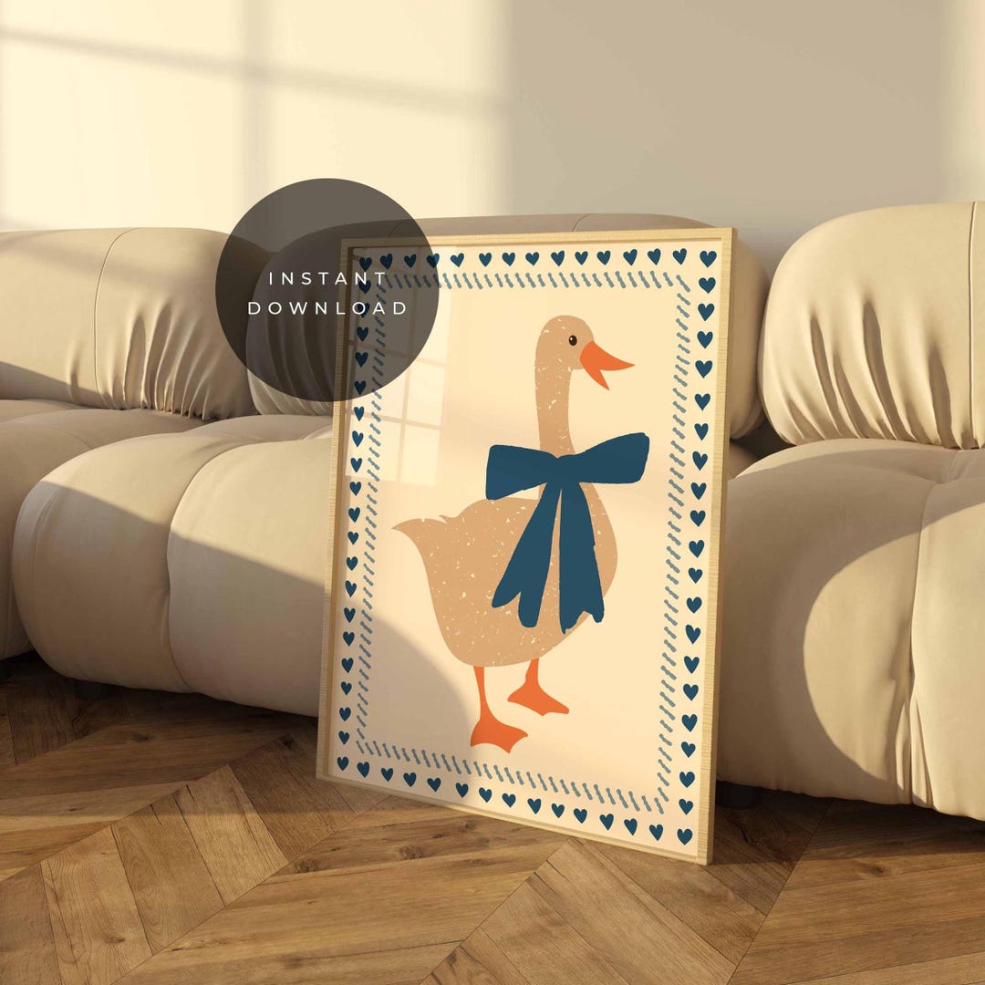 Silly Goose Wall Art Cute Goose Poster Blue Nursery Decor Farm Animal ...