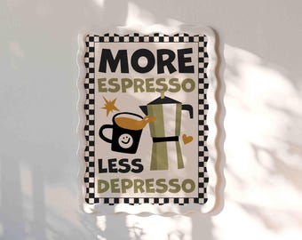 More Espresso Less Depresso Poster Sage Green Checkerboard Moka Pot Kitchen Cafe Gallery Wall