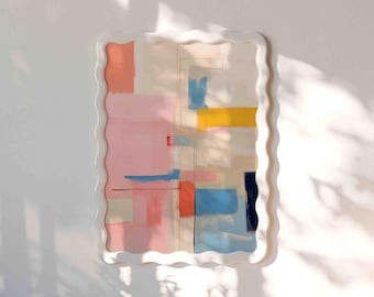 Pastel Pink Orange Abstract Geometric Print, Rothko Style Wall Art, Colorful Living Room Illustration