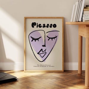 Impresión de arte de pared de la exposición de Picasso, póster minimalista retro abstracto de Picasso neutro, impresión de artista famoso, decoración de pared de galería morada para el hogar