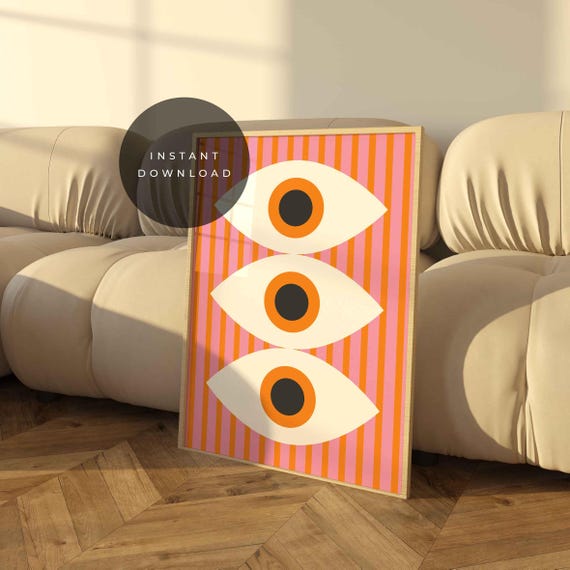 ピンクオレンジバウハウス展ポスター：幾何学的形状プリント（デジタル