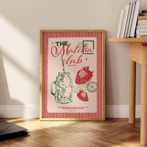 Matcha Club Poster, Retro Drink Art, Cafe Poster, Brunch Poster, Matcha Latte Print, Modern Home Art, Funky Kitchen Print, Hand Drawn Print